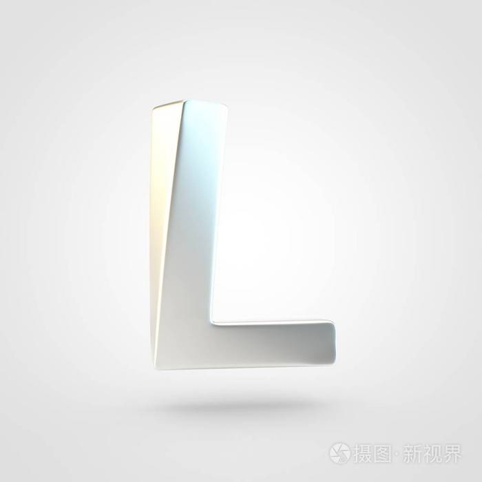 银色字母l大写. 在白色背景上隔离的垫银字体的三维渲染.
