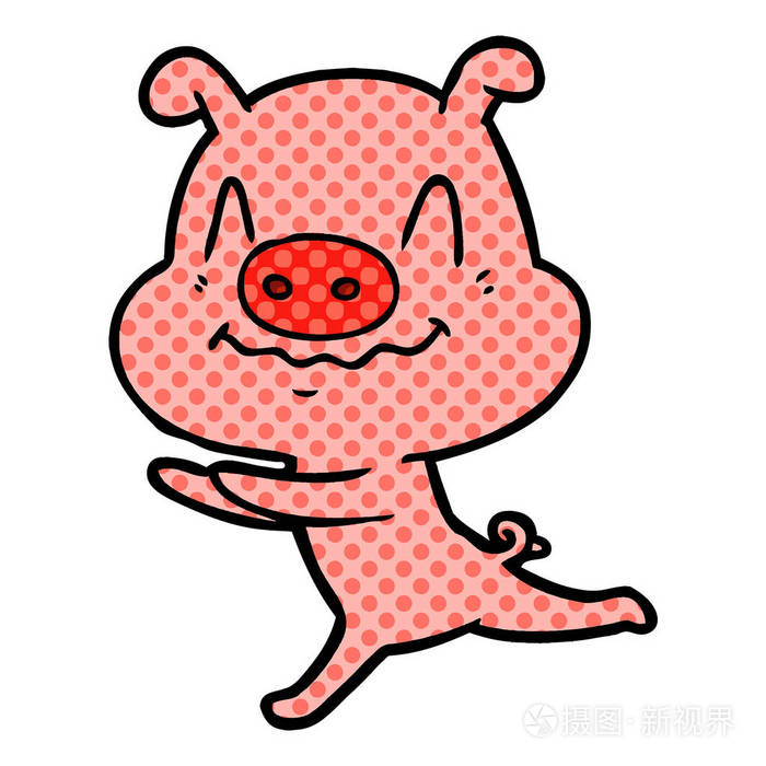紧张的卡通猪跑