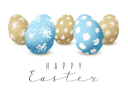 复活节卡片，白色背景的彩色装饰鸡蛋