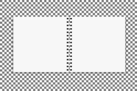 方形笔记本样机。空页书与活页夹金属螺旋模板。孤立.矢量