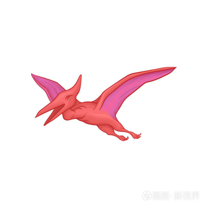 粉红色翼龙在飞行行动动画片史前恐龙字符与大翼古侏罗纪爬行动物移动