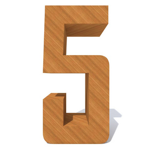 概念木棕色字体木材片隔离在白色背景上。 教育材料光滑表面松五号作为三维插图