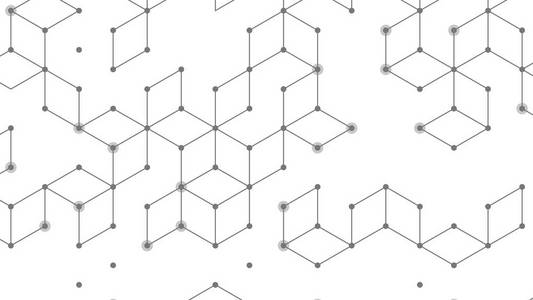 矢量与多维数据集单元的抽象背景。现代技术插图与正方形网格。数字几何抽象线条与点