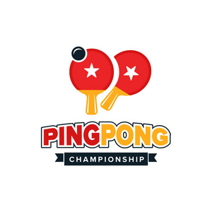 老式彩色乒乓球标志。乒乓球锦标赛标签或徽章