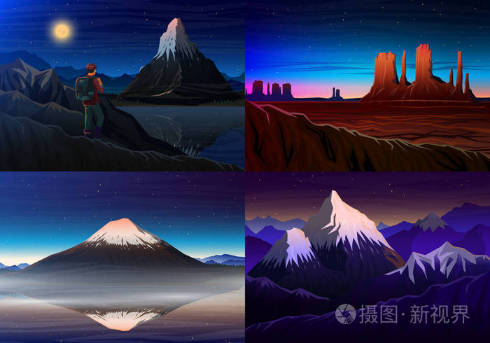 珠穆朗玛峰洛文兹麦特洪富士与旅游纪念碑谷夜全景山顶风景早在白天