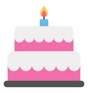 带有蜡烛生日蛋糕概念平面图标的漂亮大蛋糕