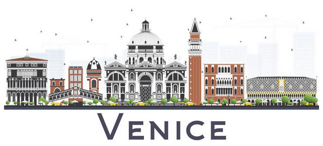 威尼斯意大利城市天际线与彩色建筑隔绝白色