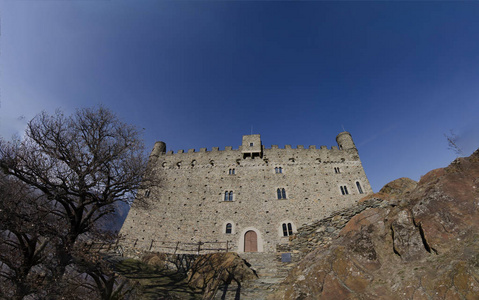 Aosta, Italy 11 February 2018. Large format photo of the castle 