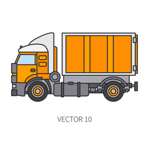 彩色平面矢量图标工程机械卡车集装箱。工业风格。公司货物运输。商业运输。建设业务。柴油拖车电源。设计插图