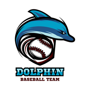 海豚棒球标志矢量