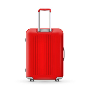 真实的大聚碳酸酯旅行塑料手提箱的创造性的例证与轮子隔绝在透明的背景。艺术设计旅行者行李。抽象概念图形元素