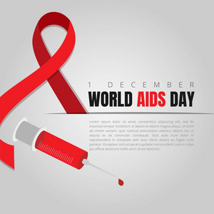 世界爱滋病日庆祝医学以红色丝带在灰色背景。矢量插图