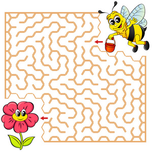 帮助蜜蜂找到花的路。 迷宫。 儿童迷宫游戏