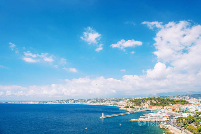 全景景色尼斯城市法国利维拉地中海海