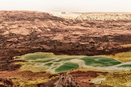 在埃塞俄比亚的达纳基尔，非洲，达洛尔湖的火山洼地和像火星一样的酸舒弗。