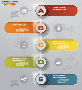 5步时间线箭头信息元素。五步信息，矢量横幅可用于工作流布局，图表，演示，教育或任何数字选项。EPS10。