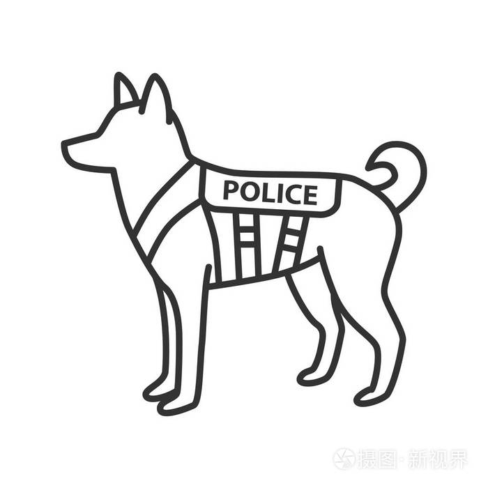 k9警犬直线图标德国牧羊犬军犬品种细线插图轮廓符号矢量孤立轮廓图