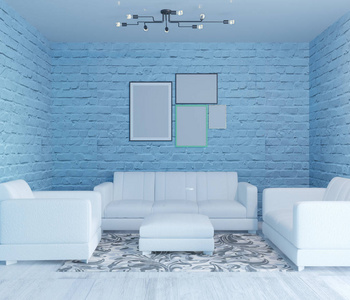 3d. 新豪华阁楼客厅白色沙发的渲染