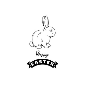 复活节快乐的手刻字贺卡与兔子。矢量
