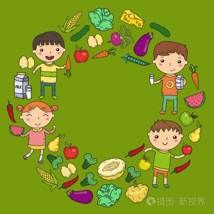 幼儿园托儿所的孩子们吃健康的食物男孩和女孩的水果和蔬菜.