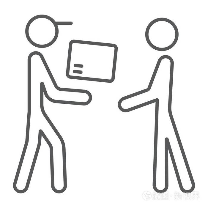 插画 送货人细线图标 电子商务和营销 给纸板符号矢量图形 在白色