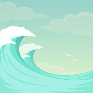 海浪海浪背景水和夏季天空矢量插图