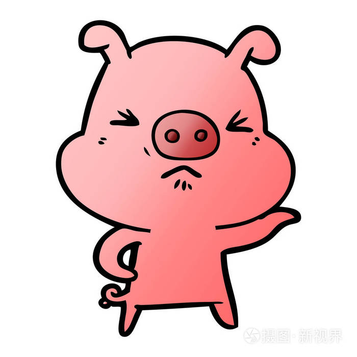 卡通愤怒猪的矢量插图