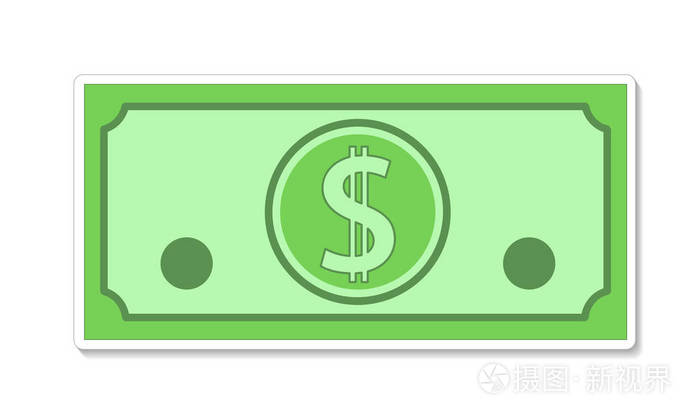 彩色图像卡通设置钞票与货币美元符号向量