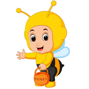 穿着蜜蜂服装的可爱男孩卡通
