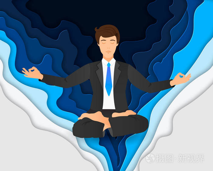 矢量插图的商人坐在莲花姿势.