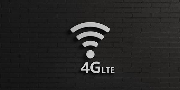 Wifi 4g 符号在白色砖墙上。3d 渲染插图