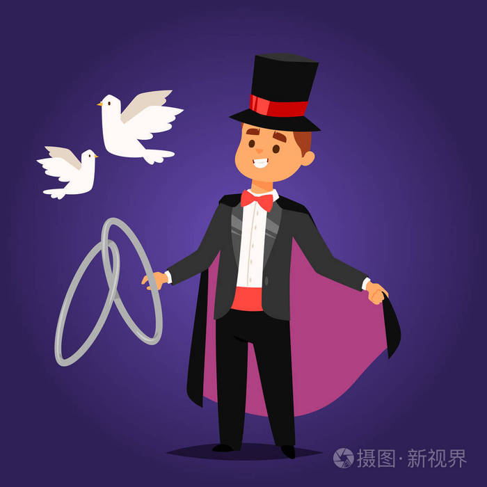 魔术师 prestidigitator 魔术师矢量字符戏法杂耍演员矢量插画魔术
