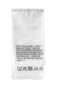 Xs 尺寸和成分服装标签的英文和俄语隔离在白