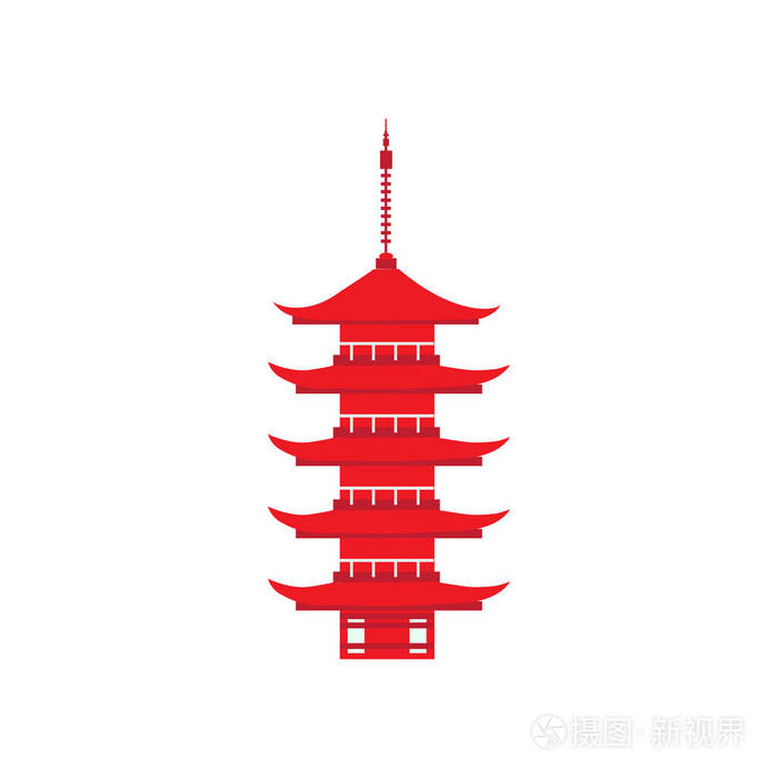 日本地标严岛神社 象征日本五层宝塔广岛 矢量五颜六色的插图隔离在