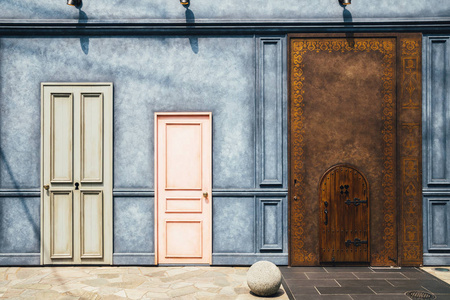 在古老的葡萄牙小镇的法鲁暗绿色门