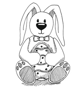 复活节兔子和复活节彩蛋的草图。矢量.复活节快乐