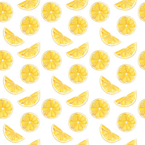 水彩手绘无缝图案与黄色柠檬水果切片。可用于织物的印花装饰墙纸