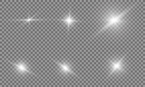 辉光效应。 矢量图。 圣诞闪光概念。 抽象耀斑光线的矢量图。 一组恒星的光线辐射光线和亮度。 一组矢量发光效应恒星爆发火花。