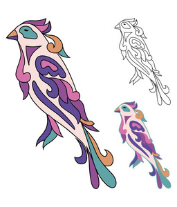 鸟从装饰品和素描