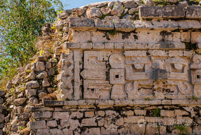 古代玛雅画上的石头石头的质地鸡察墨西哥尤卡坦半岛