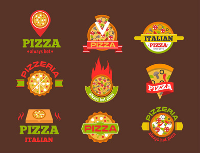 送货比萨矢量徽标徽章比萨店餐厅服务快餐插画