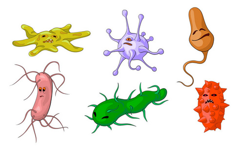 卡通风格的有趣的微生物特征集图片