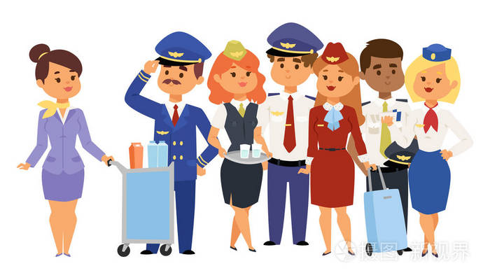 飞行员和空姐矢量插画航空公司人物飞机工作人员空姐空中小姐乘务员