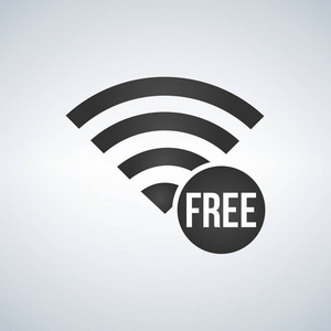 Wifi 连接信号图标与自由标志在圈子。现代背景下的矢量插画