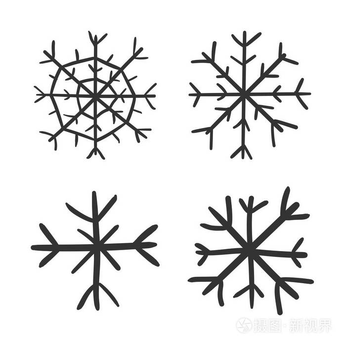 手绘雪花矢量图标.雪片素描涂鸦 illus插画-正版商用l