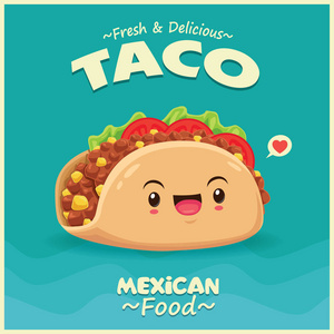老式墨西哥食品海报设计与矢量玉米饼字符。