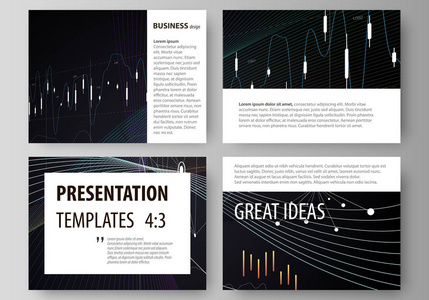 演示文稿幻灯片的业务模板。矢量的布局。极简主义的设计，由线条 符号 图表 图表和其他元素黑色抽象信息图表背景