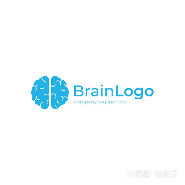 蓝色技术大脑创意标志.标识概念.教育与人的心灵