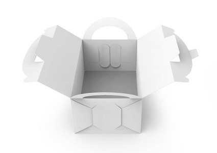 空白打开纸盒与手柄礼品或食品纸箱包装在3D渲染设计用途