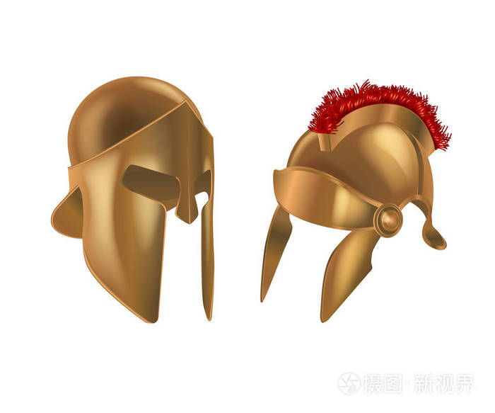 设置现实的斯巴达古希腊罗马头盔青铜防护帽